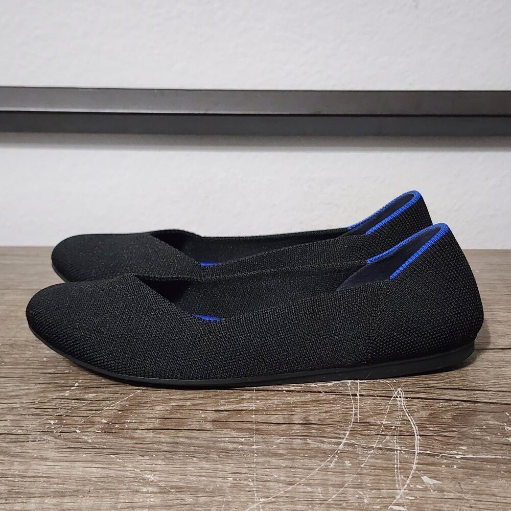 Black Knit Ballet Flats with Blue Trim